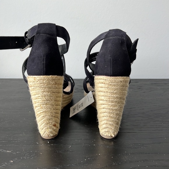 BNWT Black Suede and Raffia Sandle Wedge Heels - Picture 2 of 5